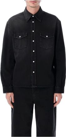 Givenchy Overhemden, Heren, Zwart, L, Denim, Denim overhemd met klepzak