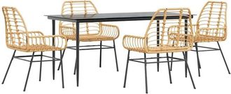 vidaXL vidaXL 5 Piece Garden Dining Set Brown Poly Rattan Glass