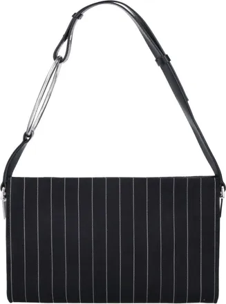 Dondup Black Gessato Wool Pinstripe Shoulder Bag
