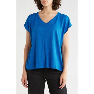 Eileen Fisher V-Neck Organic Linen T-Shirt in Bluebird at Nordstrom Rack, Size Xx-Small