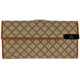 Gucci Beige Orange Canvas Leather Long Wallet (Bi-Fold) (Pre-Owned)