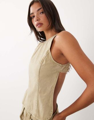 Lioness Harmony - Top con pannello aperto sul retro color cuoio in coordinato-Neutro