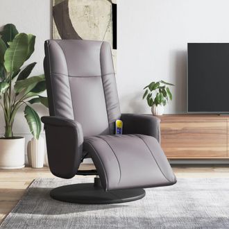 vidaXL Sill&oacute;n Reclinable De Masaje Con Reposapi&eacute;s Cuero Sint&eacute;tico Gris Vidaxl