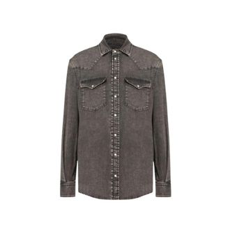 Dondup Camicia Texana Regular in Denim Stretch - Heren - Spijkeroverhemden - Zwart - XL - Denim - Overhemden