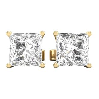 Diamond2Deal 14k Yellow Gold 1Ct Princess Lab Grown Diamond Solitaire Stud Earrings