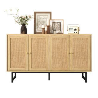 STILVORA Aparador Con 4 Puertas Y Estantes Regulables, Rat&aacute;n Natural, Estilo Moderno, En Tablero De Part&iacute;culas, 140&times;39,5&times;80 Cm, Madera