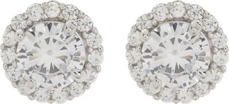Suzy Levian Sterling Silver & CZ Halo Stud Earrings in Metallic Silver at Nordstrom Rack