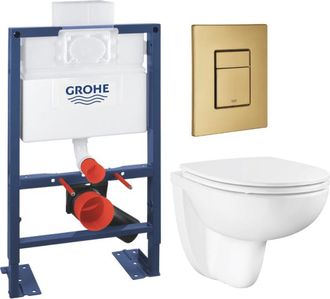 GROHE Pack Wc Suspendido Grohe Sin Brida Y Carenado + Asiento Bau Ceramic + Bastidor De Altura Reducida + Placa De Accionamiento Cool Sunrise