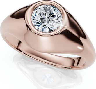 Pompeii3 Mens Solitaire Round Diamond Ring 1Ct Anniversary Pinky Ring 14k Gold Lab Grown