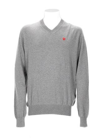 Comme Des Gar&ccedil;ons Long-Sleeve Knit Sweater With V-Neckline And Signature Heart Emblem