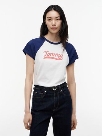 Tommy Hilfiger Womens Varsity Logo Raglan T-Shirt - Preppy Navy - XXL
