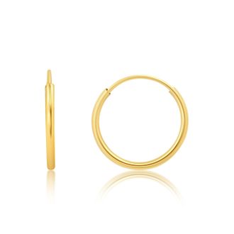 MAX + STONE Solid 14k Gold Hoop Earrings 1mm Tube Flex Continuous in 10mm-14mm (0.4-1 Inch) Diameter Gold Hoop Earrings