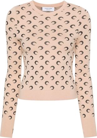 Marine Serre Crescent-Moon-jacquard jumper - women - Viscose/Mohair - M - Neutrals