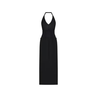 The Attico Knitted Dresses, female, Black, 3XS, Midi Dress Crepe And Tulle Stretch