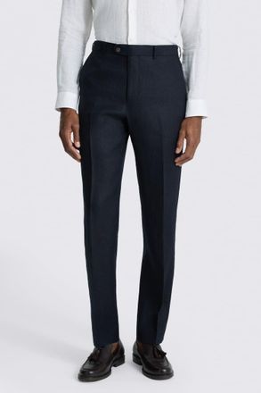 Moss Regular Fit Navy Twill Linen Trouser