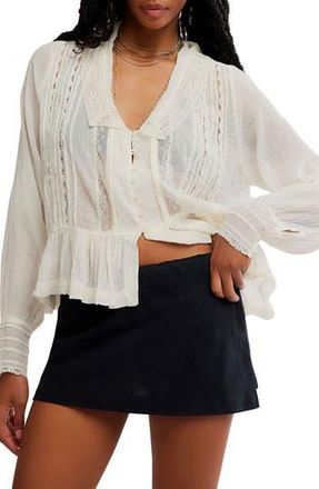 Free People Elodie Lace Trim Ruffle Hem Shirt in Ivory at Nordstrom Rack, Size X-Small