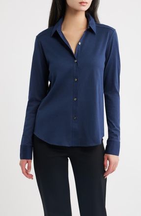 Theory Riduro Organic Cotton Button-Up Shirt in Sapphire Navy at Nordstrom, Size X-Large