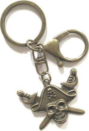 Generic LARGE KEYRING. Pirate Skull And Cross Bones. Antique Bronze Plated. Split Ring And Trigger Clasp. Key Ring. Pirate