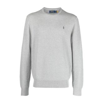 Ralph Lauren Round-neck Knitwear, male, Gray, Size: XL Signature Polo Pony Crew Neck Sweater