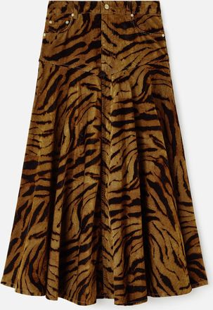 Ganni Green Tiger Print Denim Skirt