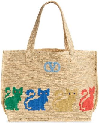 Valentino Garavani Large Raffiachat Crochet Tote in Natural Multi at Nordstrom