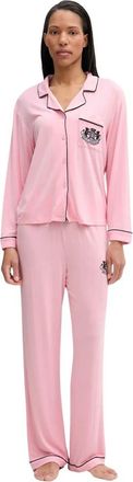 Juicy Couture Pyjamaset met logo-embleem shirt en broek - Dames - Pyjama - Roze - XS - Leer - Nachtkleding