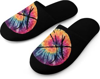 Generic Watercolor Tie Dye Basketball Mens Slippers Warm Non-Slip Houes Shose Spa Slipper for Home Bedroom
