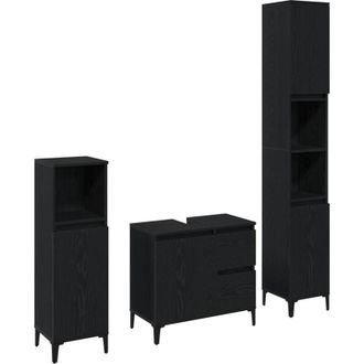 vidaXL Vidaxl - Juego De Muebles De Ba&ntilde;o Con Caj&oacute;n 3 Pcs Negro 30 X 30 X 180 Cm