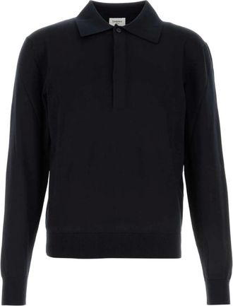 Saint Laurent Tops, Heren, Blauw, M, Katoen, Polo in zijde en katoen
