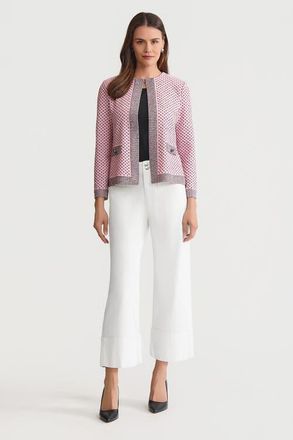 Ming Wang Family Savvy Heritage Shell Stitch Knit Jacket in Perfect Pink/black at Nordstrom, Size Xx-Small