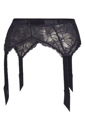 Savage x Fenty Bold Lace Garter Belt in Black Caviar at Nordstrom, Size Medium