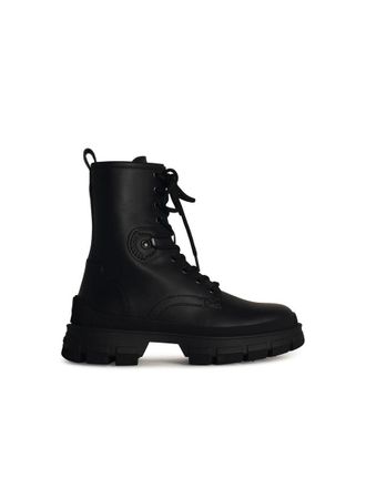Moncler Hevea Black Matte Leather Ankle Boots