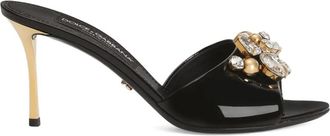Dolce & Gabbana Keira patent leather embellished mules - women - Lambskin/CALFSKIN/Goat Skin/CALFSKIN/Calf Leather - 37.5 - Black