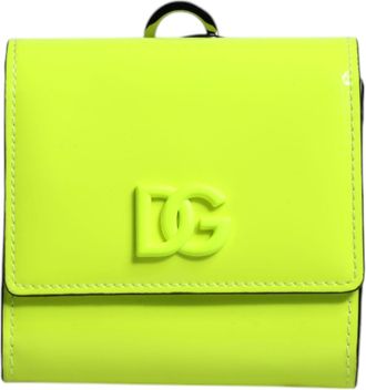 Dolce & Gabbana Yellow Green Bifold DG Logo Neck Strap Cardholder Womens Wallet