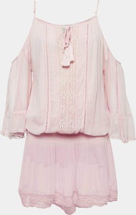 Miss June Pink Crepe Lace Trimmed Short Dress