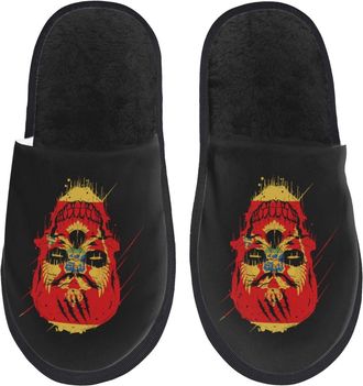 Generic Lightweight Mens Slipper Creative Montenegro Patriot Skull National Flag House Shoes Plush Womens Slippers for Indoor Bedroom Family M