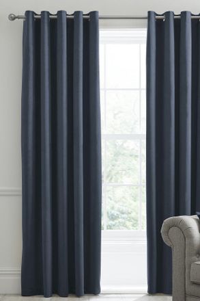 Laurence Llewelyn-Bowen Montrose Velvet Blackout-Coated Pair of Eyelet Curtains in Navy | Size: 229 cm width x 229 cm drop