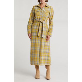 Area Stars Regine Plaid Long Sleeve Shirtdress in Yellow at Nordstrom Rack, Size Small