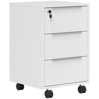 HOMCOM Modern 3-Drawer Locking File Cabinet Mobile Filing Cabinet - White | TJ Hughes