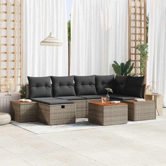 vidaXL Vidaxl - Conjunto De Sof&aacute; De Jard&iacute;n Con Coj&iacute;n 7 Pcs Gris Polirat&aacute;n