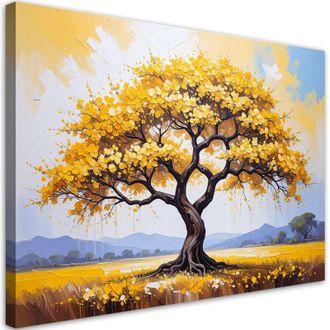 Artgeist Artgeist - Quadro su tela, 3D Albero della vita dorato in fiore - 120x80