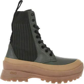Stella McCartney Dark Green Leather Combat Boots