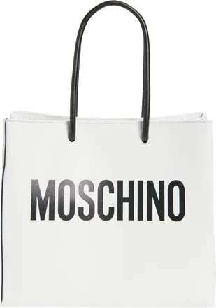 Moschino Logo Leather Shopper Tote in 100 White at Nordstrom