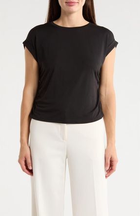 T Tahari Cuffed Short Sleeve Ruched T-Shirt in Black at Nordstrom Rack, Size X-Large