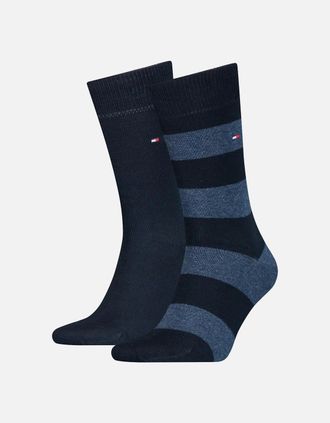 Tommy Hilfiger Mens 2-Pack Rugby Stripe Socks, Dark Navy - Black - Size: 9/9.5/10/10.5/11/11.5/12