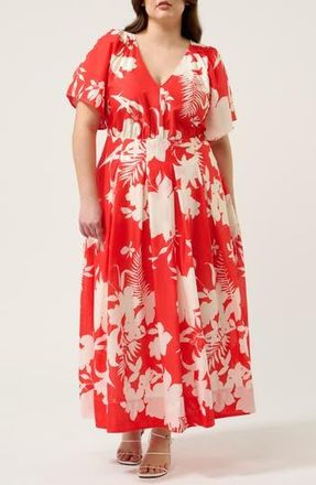 Estelle Solstice Floral Print Maxi Dress in Poppy Red/Cream at Nordstrom Rack, Size 20W