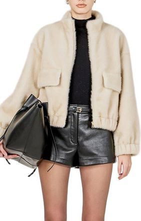 endless rose Faux Fur Bomber Jacket in Cream at Nordstrom, Size Medium