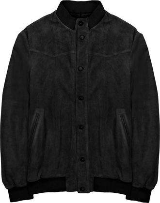 low brand Matte Black Leather Sports Jacket with Ribbed Details