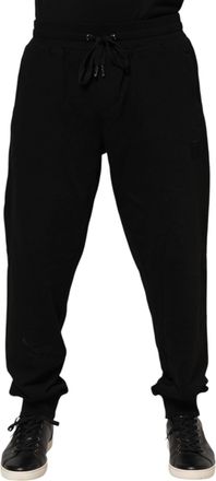 Dolce & Gabbana Black Cotton Logo Tape Men Jogger Mens Pants (Pre-Owned)