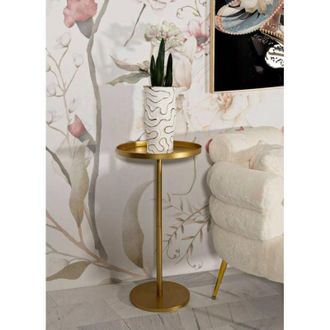 Dmora Dmora - Mesa De Caf&eacute; Prizren, Encimera De Sal&oacute;n, Revistero Para Sof&aacute;, Estante De La Sala De Estar, Oro, 51x51 H100 Cm